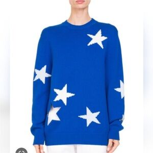 Givenchy Cut Out Star Intarsia Wool Blue White Light Grey Oversized Crew Sweater